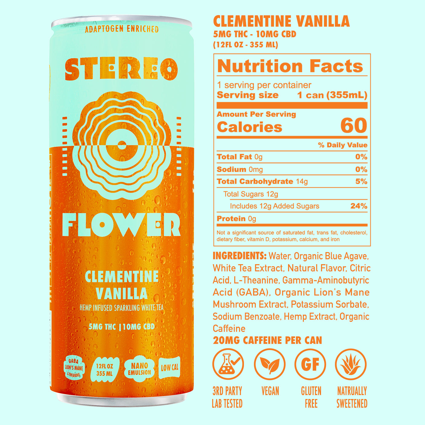 Clementine Vanilla Sparkling White Tea | 5mg THC Per Can